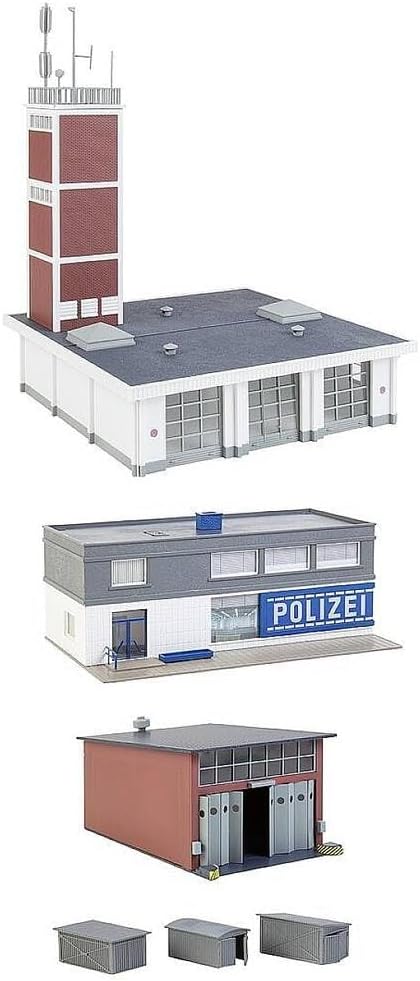 Faller 190083 H0 Scale Action Set Emergency Forces Includes fire brigade, police service, repair hall and three sheds.