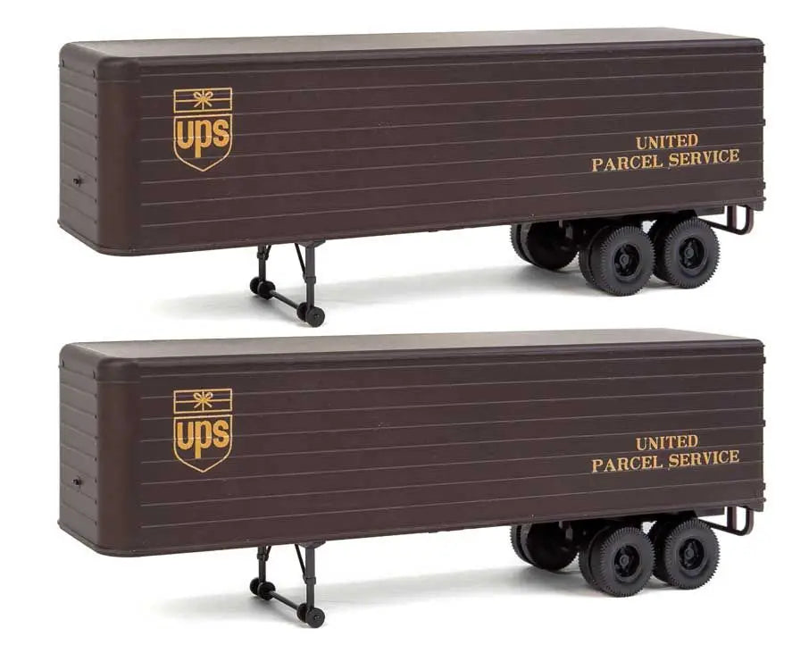 Walthers Scenemaster 949-2428 - HO Scale 35' Fluted-Side Trailer 2-Pack - Assembled -- United Parcel Service (1950s-1960s; brown, gold; Bowtie Logo)