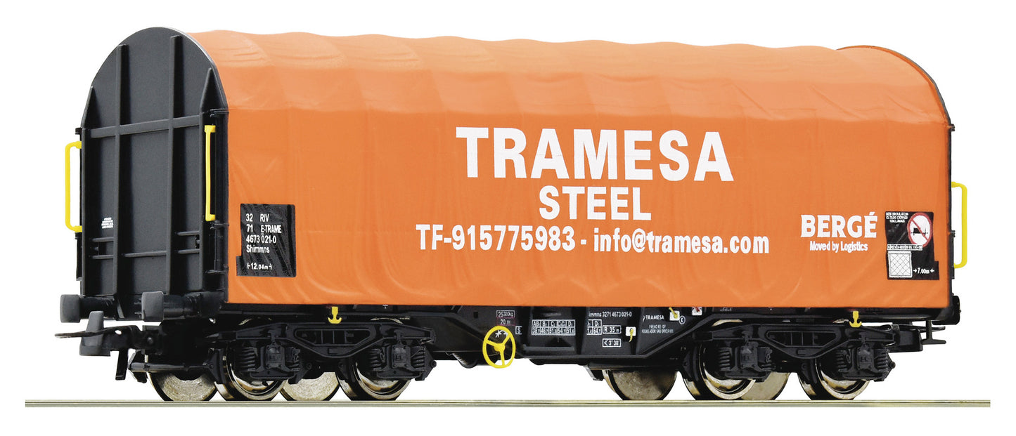Roco 76439 H0 Gauge Shimmns Sliding Tarpaulin Wagon of the Tramesa Steel, epoch VI