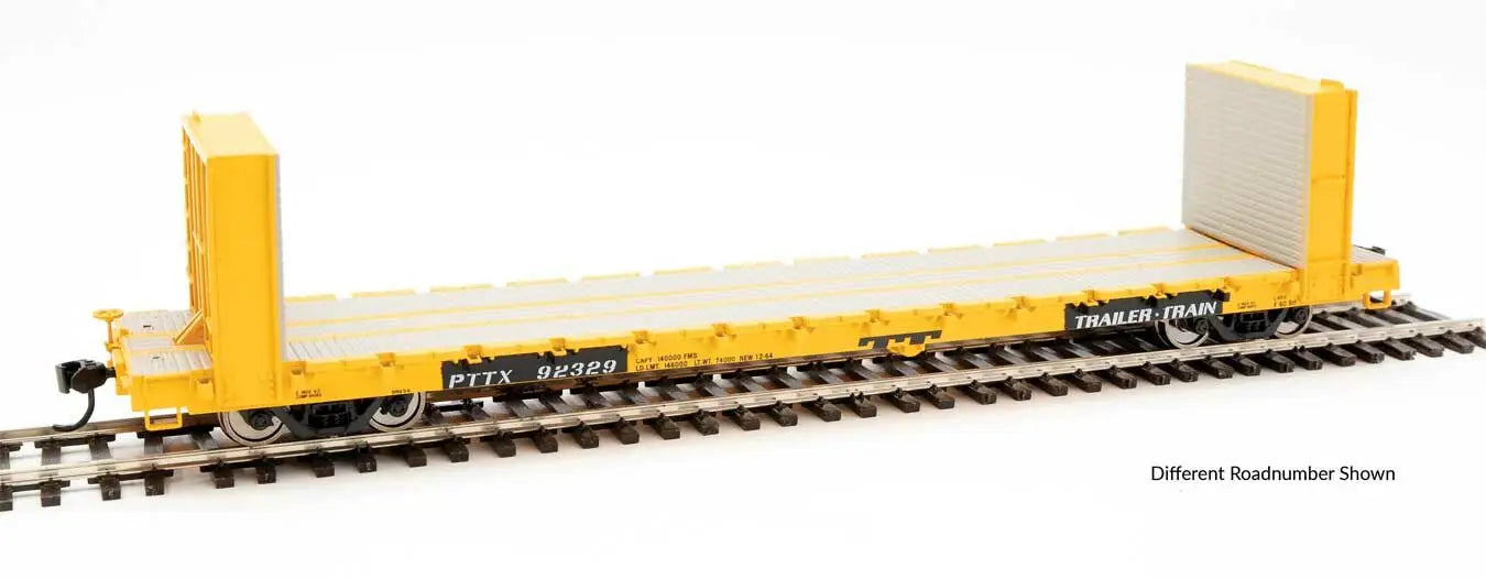 Walthers Part #5850 HO Scale 60' Pullman-Standard Bulkhead Flatcar (48' IL) - Ready to Run -- PTTX #92332 (Yellow Livery)
