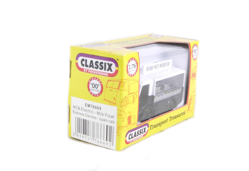 Pocketbond "Classix" EM76669 NCB Electric Milk Float (Open Cab) "Express Dairies". OO Gauge (1:76 Scale)