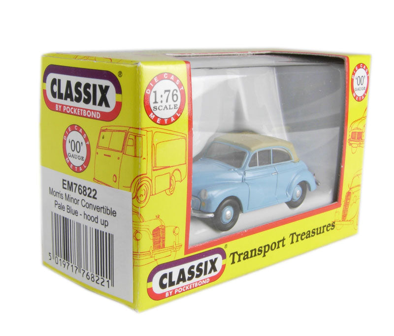 Pocketbond "Classix" EM76822 Morris Minor Convertible – Blue. OO Gauge (1:76 Scale)
