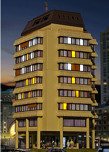 Kibri 48218 High-Rise Apartment/Commercial Building w/Interior Lighting Starter Set -- Kit - 7-7/8 x 7-1/16 x 13-3/8" 20 x 18 x 34cm