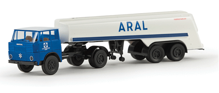 Brekina 82205 Henschel HS 16 TS Semi w/Tank Trailer - Assembled -- Aral (blue, white, German Lettering)