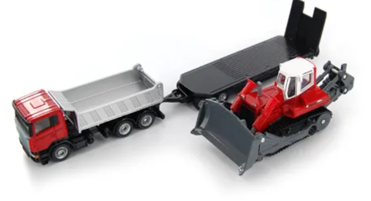 Siku 1854 1:87 Scale Model Die-Cast Metal Truck with Trailer and Compact Excavator Vehicle Toy Gift Playset