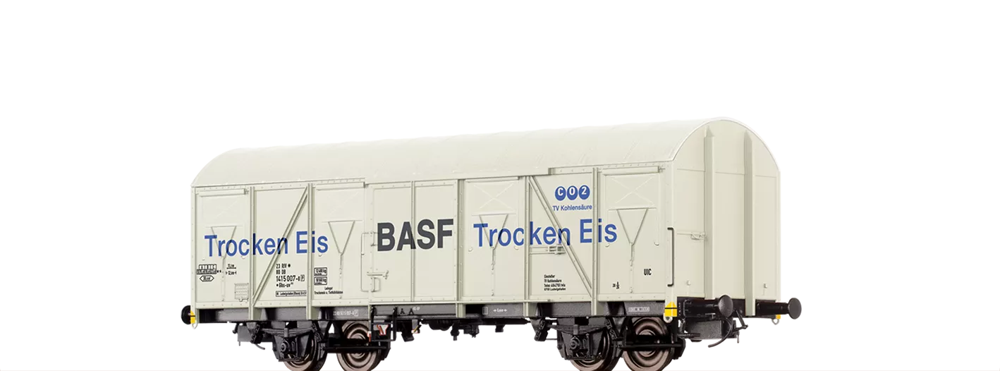 BRAWA Article #47276 HO Scale Covered Freight Wagon Gbs-uv 253 "BASF Trocken Eis" DB, epoch IV