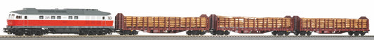 Piko Part #58117 H0 Gauge Train Set BR 232 with sound of the WFL with three loaded wood transport wagons, Epoch VI