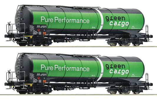 Roco 76026 H0 Gauge 2 pcs. Set of Green Cargo tank wagons, epoch VI