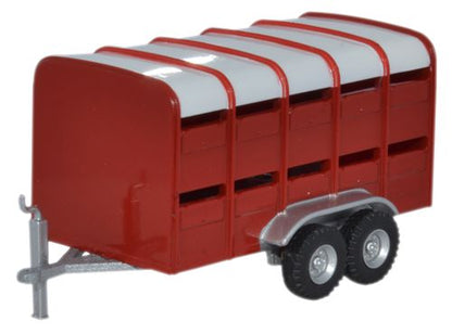 Oxford Diecast 76FARM004 Livestock Trailer Red. 00 Gauge (1:76)
