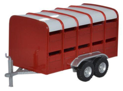 Oxford Diecast 76FARM004 Livestock Trailer Red. 00 Gauge (1:76)