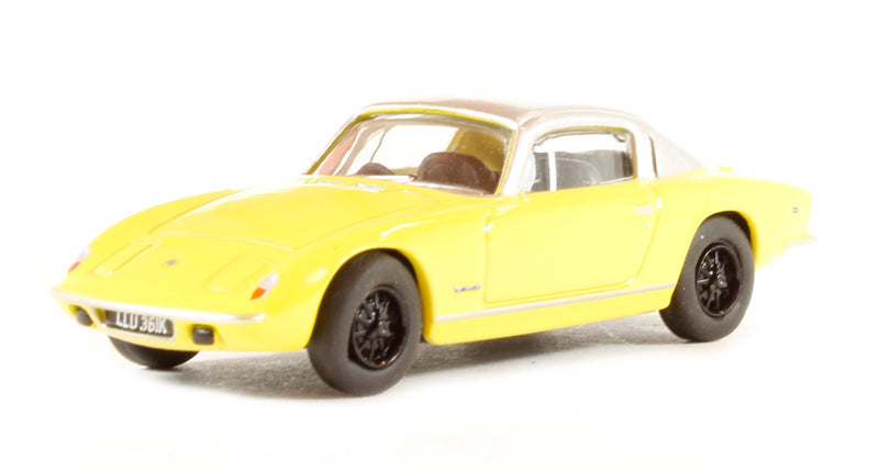 Oxford Diecast 76LE001 Lotus Elan Plus2 in Yellow / Silver. OO Gauge (1:76)