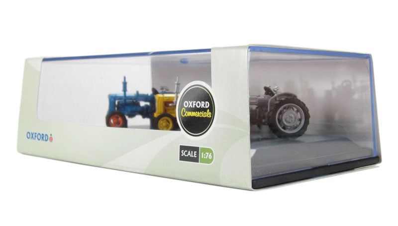 Oxford Diecast 76SET10A Fordson Tractor triple set in Blue, Yellow &amp; Grey variants OO Gauge (1:76 Scale).