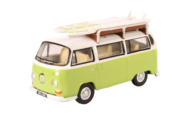 Oxford Diecast 76VW028 Volkswagen VW Camper Van Lime Green / White - with Surfboards. OO Gauge (1:76 Scale)
