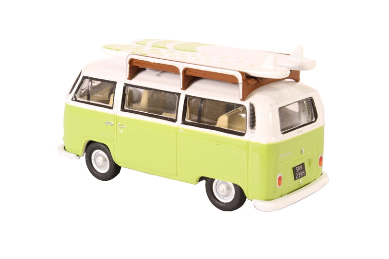 Oxford Diecast 76VW028 Volkswagen VW Camper Van Lime Green / White - with Surfboards. OO Gauge (1:76 Scale)