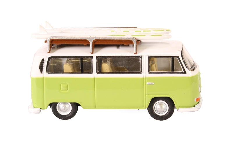 Oxford Diecast 76VW028 Volkswagen VW Camper Van Lime Green / White - with Surfboards. OO Gauge (1:76 Scale)