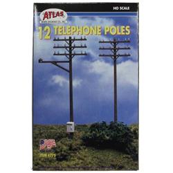 Atlas Part #0775 HO Scale Telephone Poles - pkg (12)