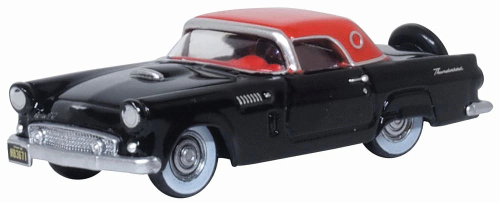 Oxford Diecast 87TH56008 HO Scale 1956 Ford Thunderbird - Assembled -- Raven Black, Fiesta Red