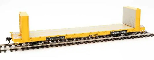 Walthers Part # 910-5849 HO Scale 60' Pullman-Standard Bulkhead Flatcar (48' IL) - Ready to Run - PTTX #92329 (Yellow Livery)