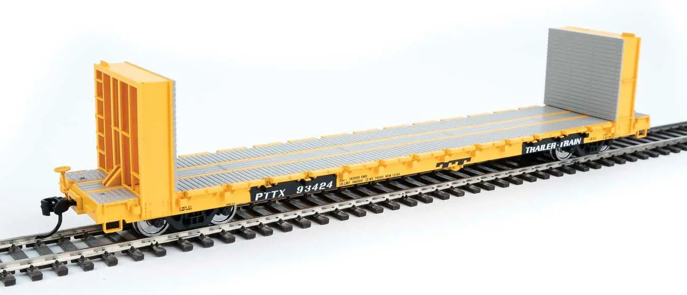 Walthers Part #5877 HO Scale 60' Pullman-Standard Bulkhead Flatcar (48' IL) - Ready to Run - PTTX #93424 (Yellow Livery)