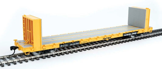 Walthers Part # 910-5878 HO Scale 60' Pullman-Standard Bulkhead Flatcar (48' IL) - Ready to Run - PTTX #93436 (Yellow Livery)