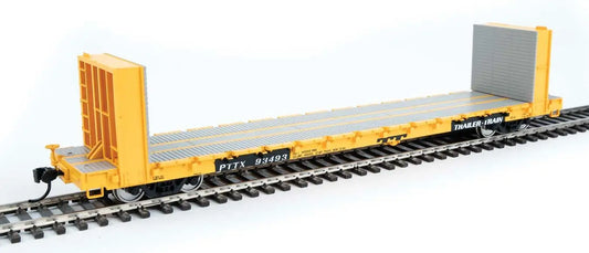 Walthers Part # 910-5880 HO Scale 60' Pullman-Standard Bulkhead Flatcar (48' IL) - Ready to Run - PTTX #93493 (Yellow Livery)