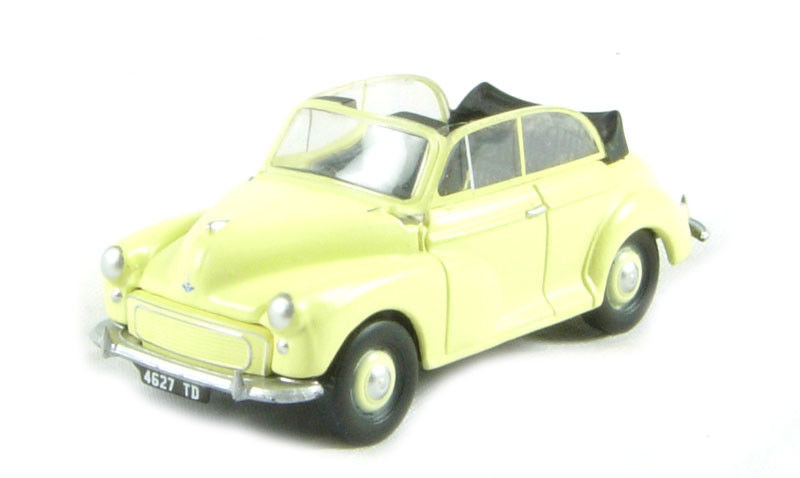 Pocketbond "Classix" EM76835 Morris Minor Convertible in "Primrose Yellow" with hood down. OO Gauge (1:76 Scale)