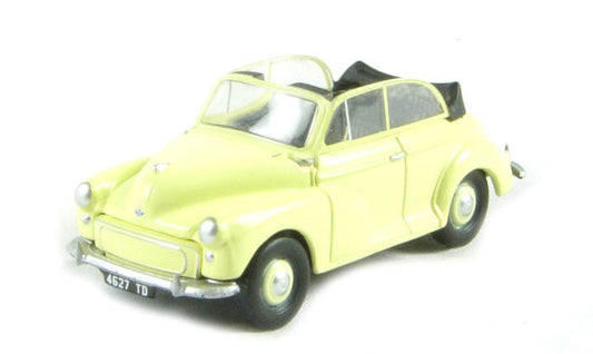 Pocketbond "Classix" EM76835 Morris Minor Convertible in "Primrose Yellow" with hood down. OO Gauge (1:76 Scale)