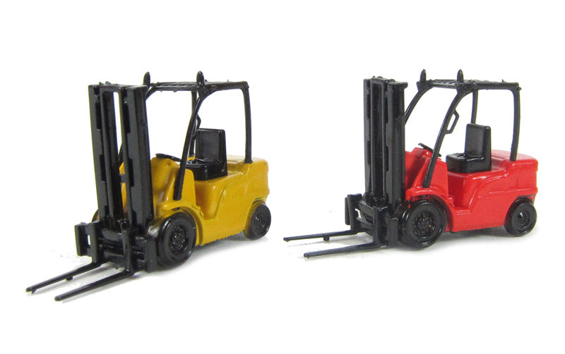 Base Toys L14 Fork Lift Truck with Safety Cage Twin Pack 1 Red &amp; 1 Yellow 00 Gauge (1:76 Scale)