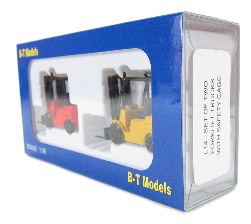 Base Toys L14 Fork Lift Truck with Safety Cage Twin Pack 1 Red &amp; 1 Yellow 00 Gauge (1:76 Scale)