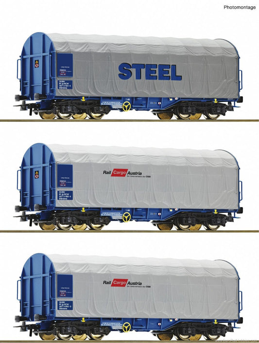 Roco 77024 Gauge H0 3 piece Set of Sliding Tarpaulin Wagons of the ÖBB, epoch VI