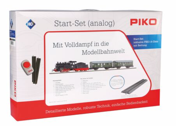 PRE-OWNED PIKO Starter Set Passenger Train DB with Steam loco + tender, PIKO A-Track w. Railbed Item Number: 57112