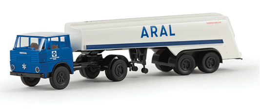 Brekina 82205 Henschel HS 16 TS Semi w/Tank Trailer - Assembled -- Aral (blue, white, German Lettering)