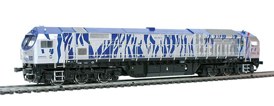 Mehano - T280 Bombardier Blue Tiger Pool Train Engine Silver/Blue Locomotive - HO Scale