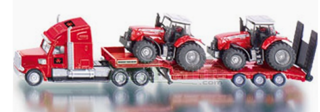 SIKU 1857 Massey Ferguson Low Loader With Two Tractors. H0 Gauge (1:87 Scale)