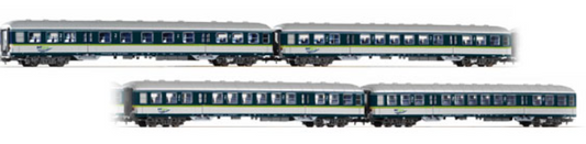 PIKO 58335A, 58335B, 58335C, 58335D 4-piece set of "IntEgro" commuter cars, Era VI.
