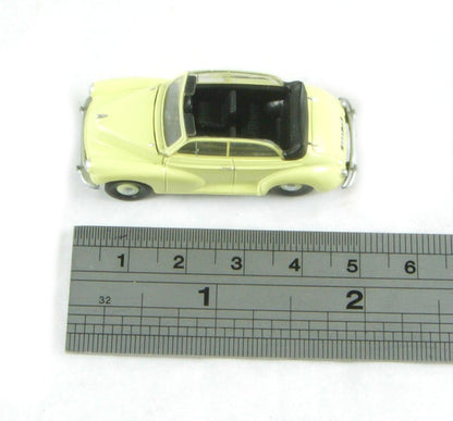 Pocketbond "Classix" EM76835 Morris Minor Convertible in "Primrose Yellow" with hood down. OO Gauge (1:76 Scale)
